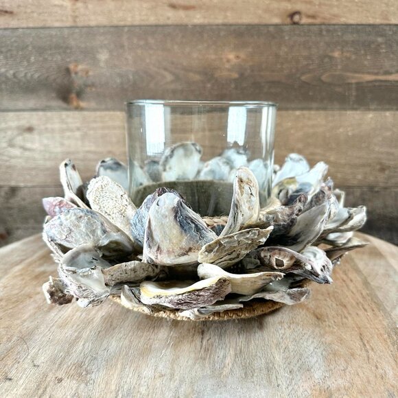 Large Philippines Oyster Shell Seashell Pillar Candle Holder Centerpiece Display - Picture 2 of 12